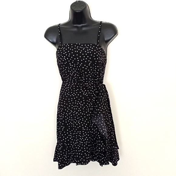 Princess Polly Dresses & Skirts - POLLY Black with White Polka Dots Faux Wrap Dress, size 2